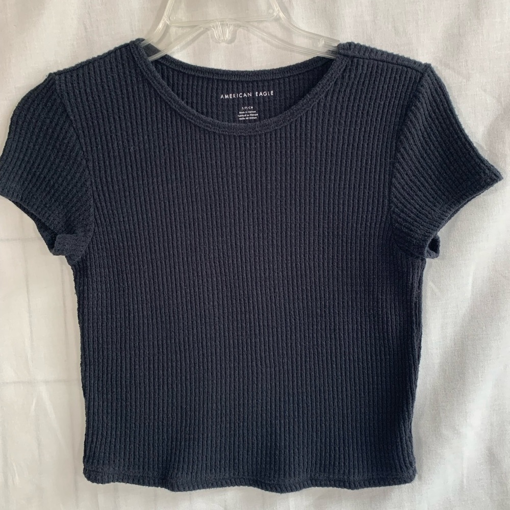 American Eagle Black Waffle Knit Crop Top
